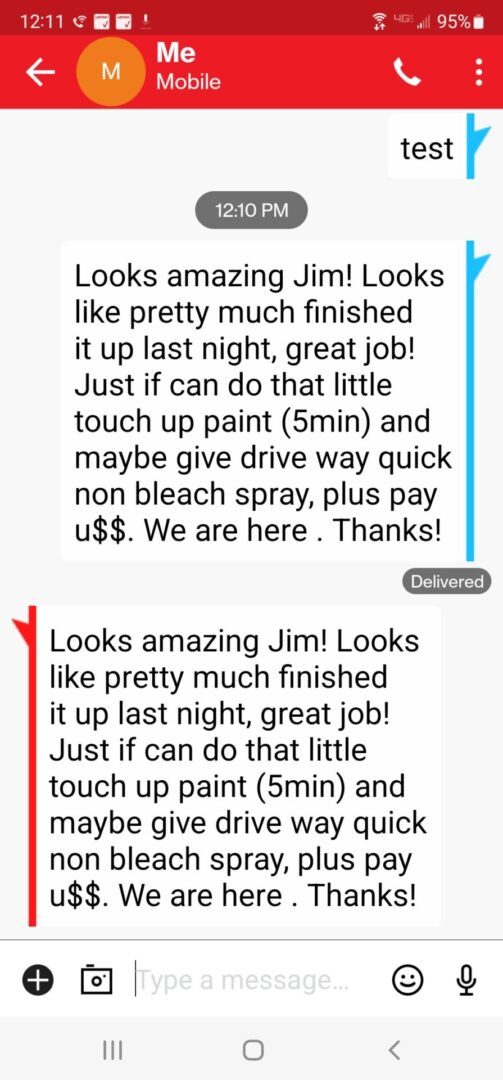 A text message with two lines and one line of the same color.