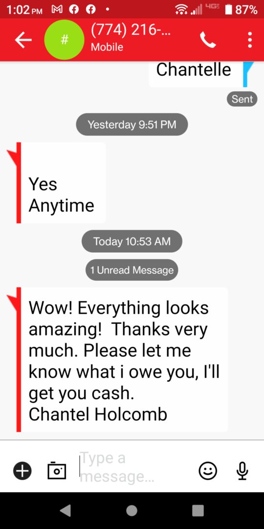 A text message that is being read by someone.