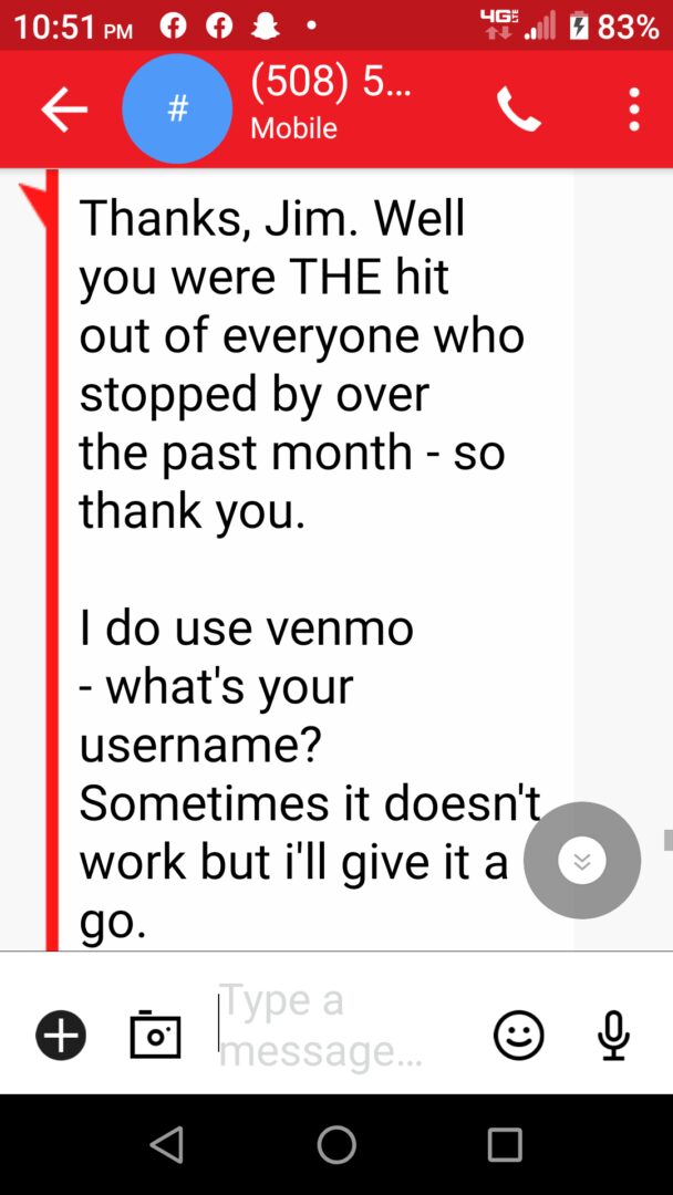 A text message with an image of a person.