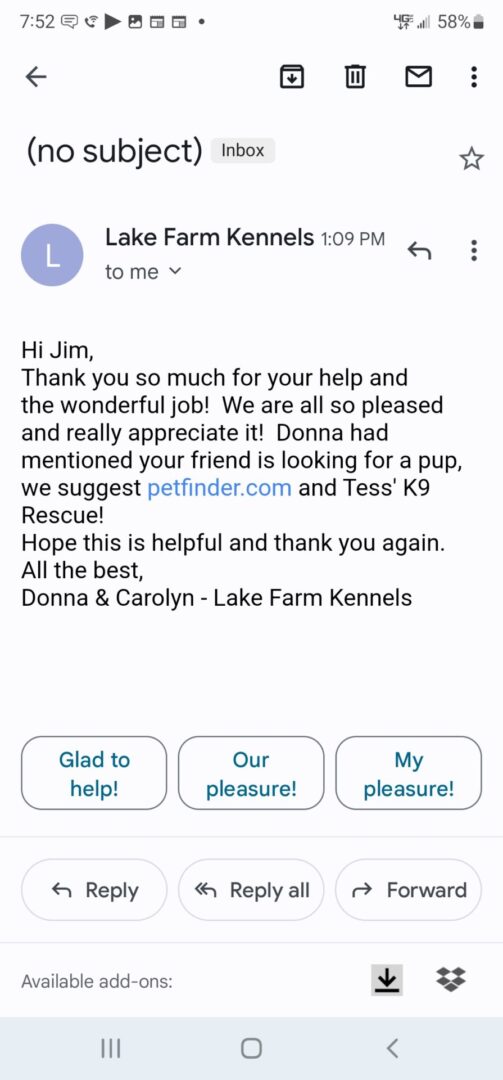 A phone with the text of a thank you message.