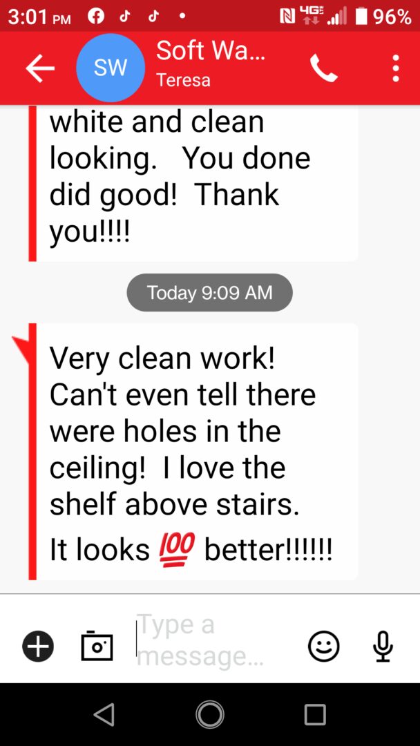 A customer 's review of the ceiling in their home.