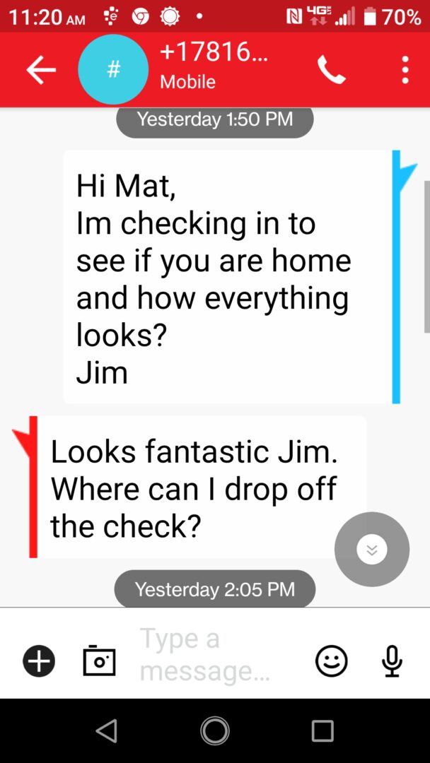 A text message conversation between two people.