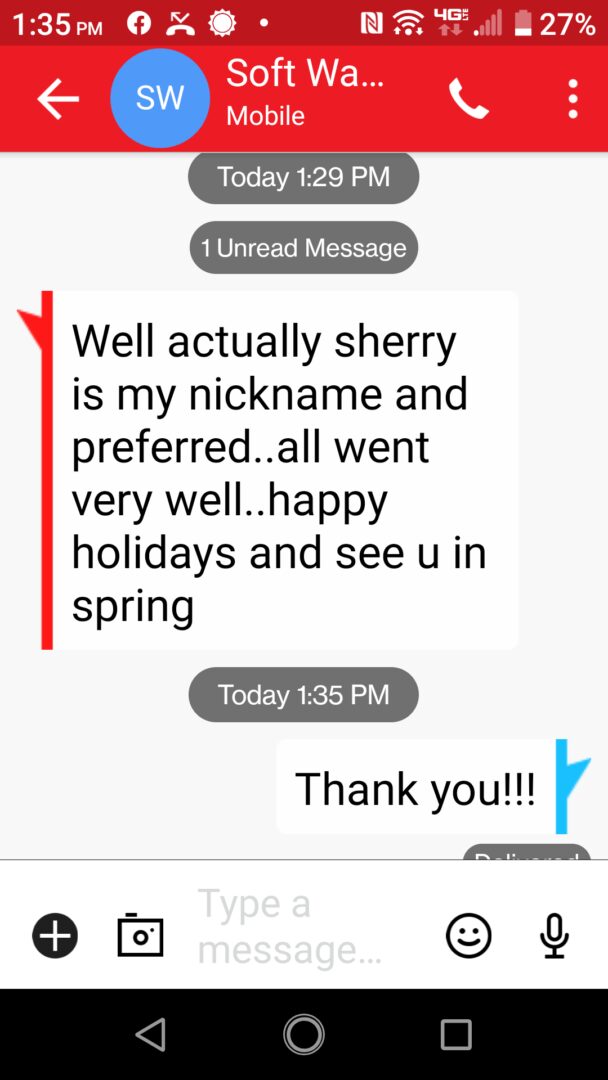 A person 's message to someone on their cell phone.