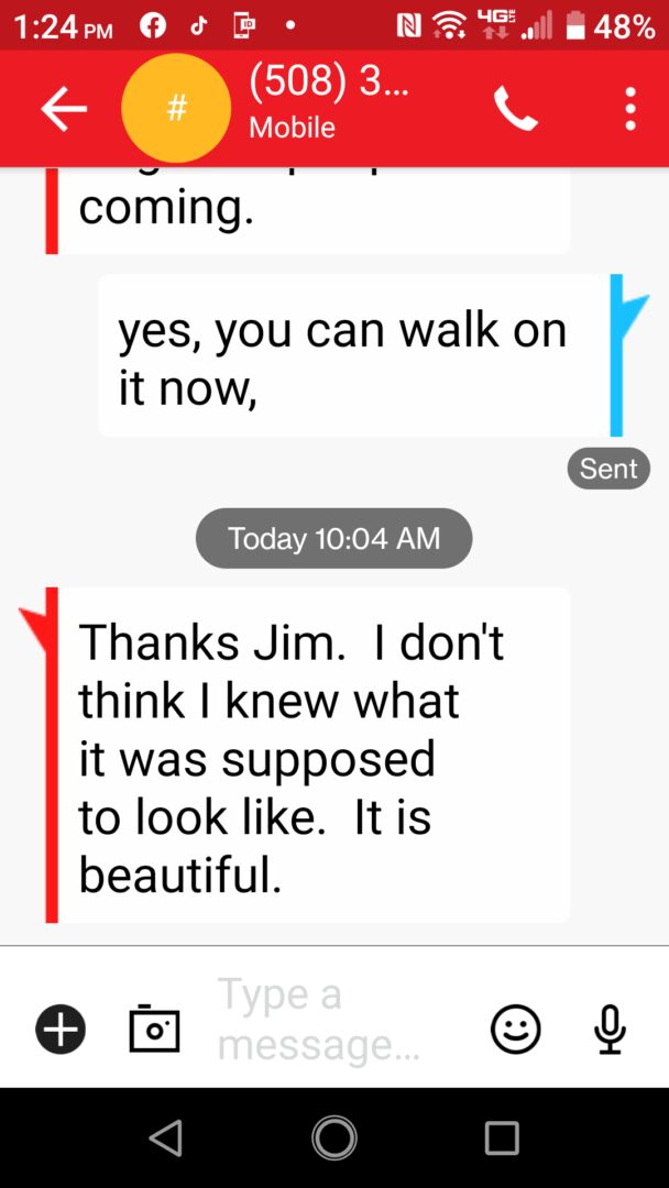 A text message conversation with two people.